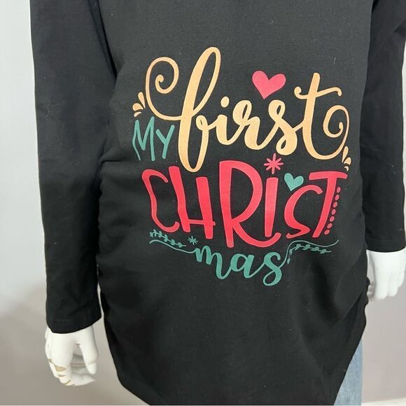 NWT Glamix "First Christmas" Black Ruched Sides Maternity Top - XL - Picture 2 of 10